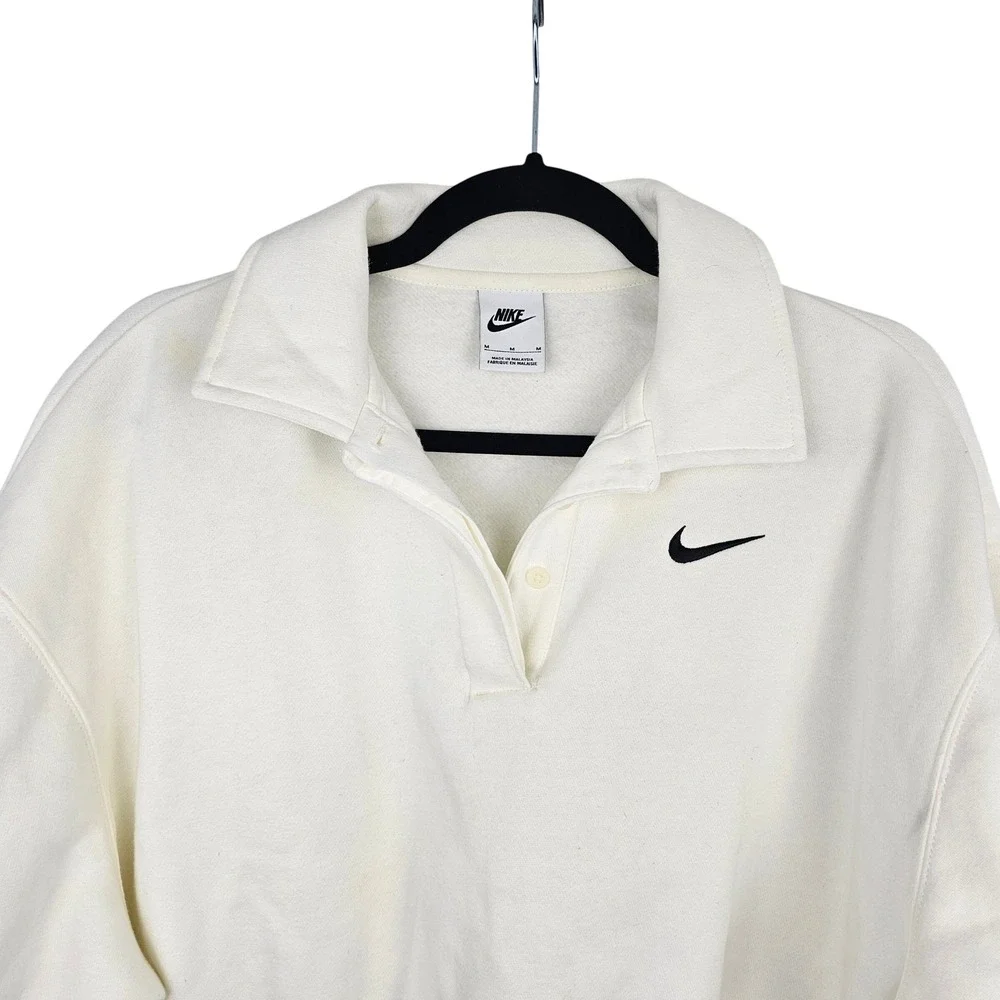 Nike Women's Phoenix Fleece Polo Sweatshirt Sail White Cropped Oversized Medium‎
